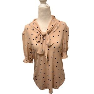 NWOT Adrianna Papell Woman’s Stretch Pokadot Ruffle Sleeve Blouse Size Small